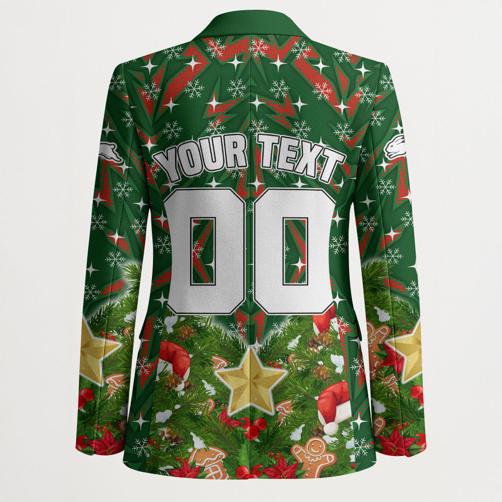 Personalised Rabbitohs Rugby Christmas Blazer Santa Rugby Mascot - Pine Wreath Festive