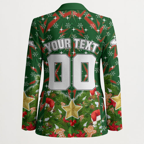 Personalised Rabbitohs Rugby Christmas Blazer Santa Rugby Mascot - Pine Wreath Festive