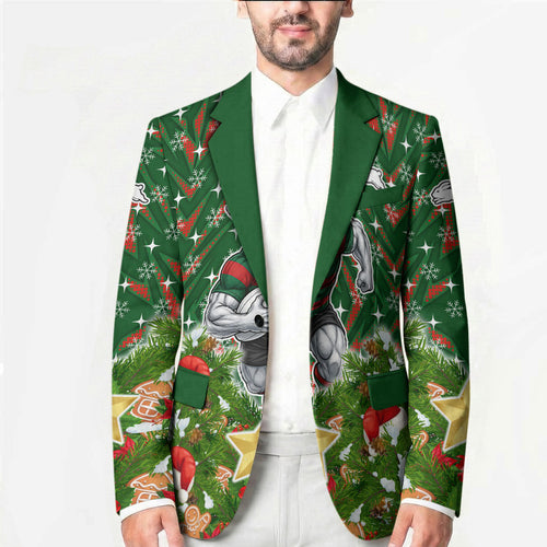 Personalised Rabbitohs Rugby Christmas Blazer Santa Rugby Mascot - Pine Wreath Festive