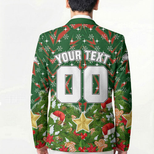 Personalised Rabbitohs Rugby Christmas Blazer Santa Rugby Mascot - Pine Wreath Festive