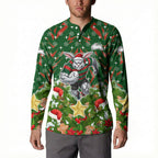 Personalised Rabbitohs Rugby Christmas Button Sweatshirt Santa Rugby Mascot - Pine Wreath Festive