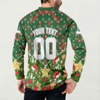 Personalised Rabbitohs Rugby Christmas Button Sweatshirt Santa Rugby Mascot - Pine Wreath Festive