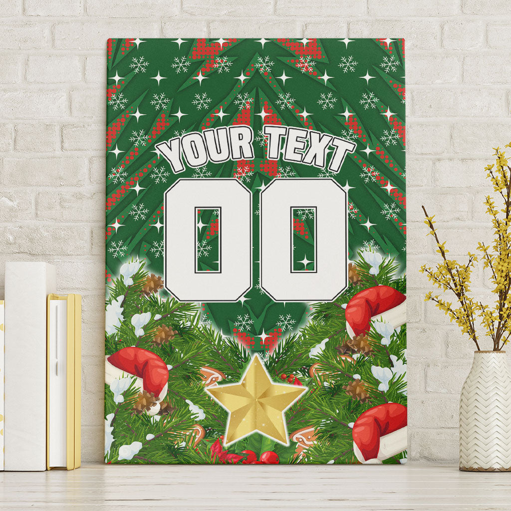 Personalised Rabbitohs Rugby Christmas Canvas Wall Art Santa Rugby Mascot - Pine Wreath Festive