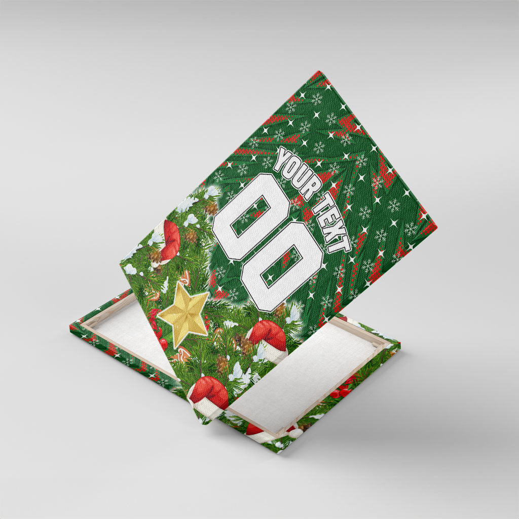 Personalised Rabbitohs Rugby Christmas Canvas Wall Art Santa Rugby Mascot - Pine Wreath Festive