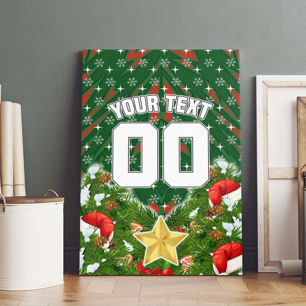 Personalised Rabbitohs Rugby Christmas Canvas Wall Art Santa Rugby Mascot - Pine Wreath Festive