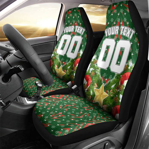 Personalised Rabbitohs Rugby Christmas Car Seat Cover Santa Rugby Mascot - Pine Wreath Festive
