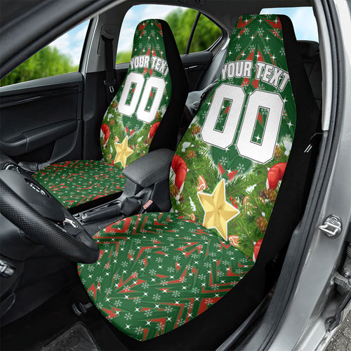 Personalised Rabbitohs Rugby Christmas Car Seat Cover Santa Rugby Mascot - Pine Wreath Festive