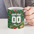 Personalised Rabbitohs Rugby Christmas Ceramic Mug Santa Rugby Mascot - Pine Wreath Festive
