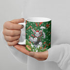 Personalised Rabbitohs Rugby Christmas Ceramic Mug Santa Rugby Mascot - Pine Wreath Festive