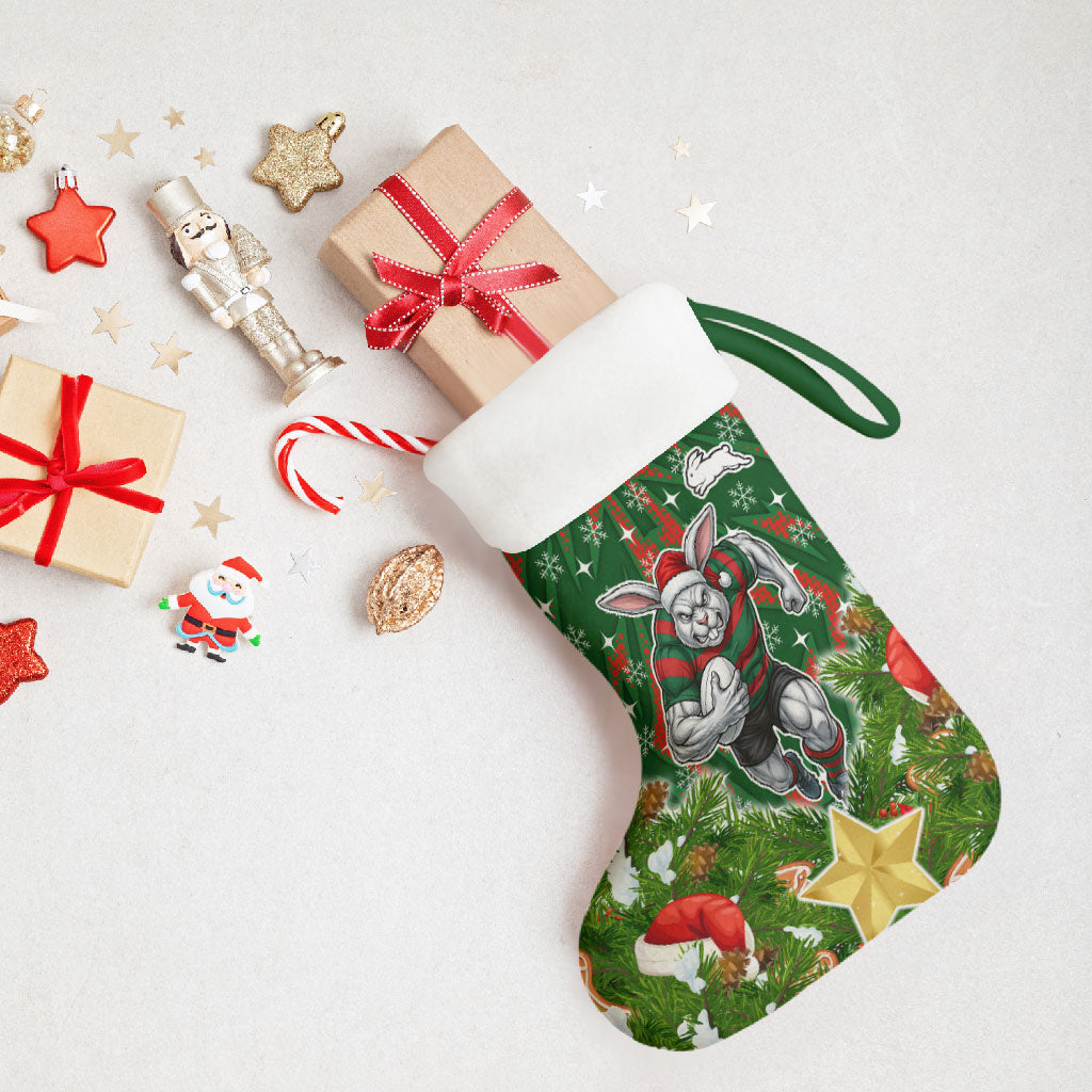 Rabbitohs Rugby Christmas Stocking Santa Rugby Mascot - Pine Wreath Festive