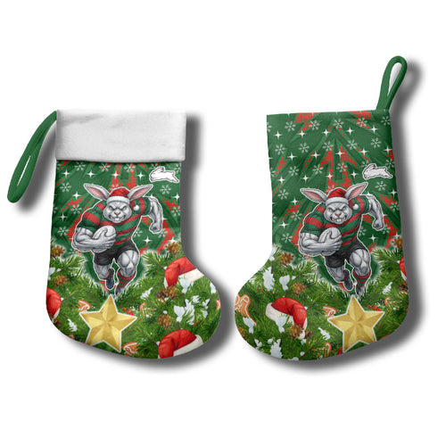 Rabbitohs Rugby Christmas Stocking Santa Rugby Mascot - Pine Wreath Festive