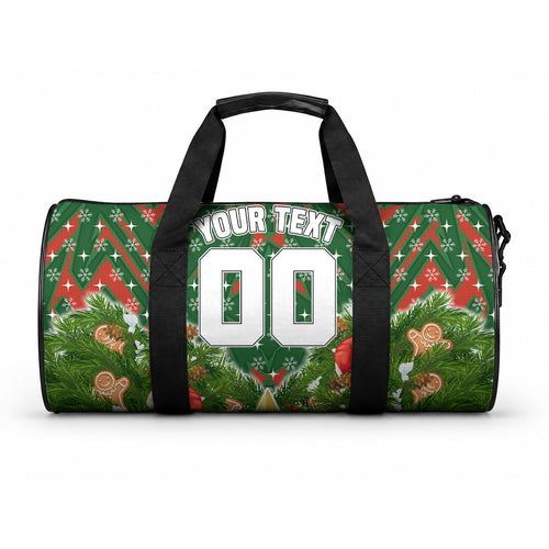 Personalised Rabbitohs Rugby Christmas Duffle Bag Santa Rugby Mascot - Pine Wreath Festive