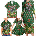 Personalised Rabbitohs Rugby Christmas Family Matching Long Sleeve Bodycon Dress and Hawaiian Shirt Santa Rugby Mascot - Pine Wreath Festive