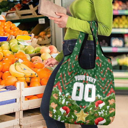Personalised Rabbitohs Rugby Christmas Grocery Bag Santa Rugby Mascot - Pine Wreath Festive