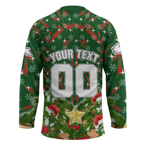 Personalised Rabbitohs Rugby Christmas Hockey Jersey Santa Rugby Mascot - Pine Wreath Festive