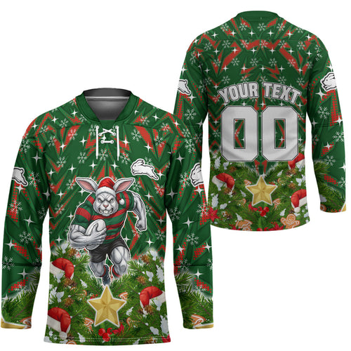 Personalised Rabbitohs Rugby Christmas Hockey Jersey Santa Rugby Mascot - Pine Wreath Festive