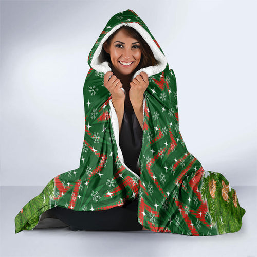 Personalised Rabbitohs Rugby Christmas Hooded Blanket Santa Rugby Mascot - Pine Wreath Festive