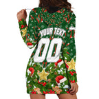 Personalised Rabbitohs Rugby Christmas Hoodie Dress Santa Rugby Mascot - Pine Wreath Festive