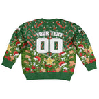 Personalised Rabbitohs Rugby Christmas Kid Ugly Christmas Sweater Santa Rugby Mascot - Pine Wreath Festive