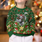 Personalised Rabbitohs Rugby Christmas Kid Ugly Christmas Sweater Santa Rugby Mascot - Pine Wreath Festive