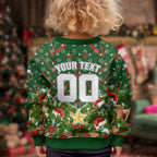 Personalised Rabbitohs Rugby Christmas Kid Ugly Christmas Sweater Santa Rugby Mascot - Pine Wreath Festive
