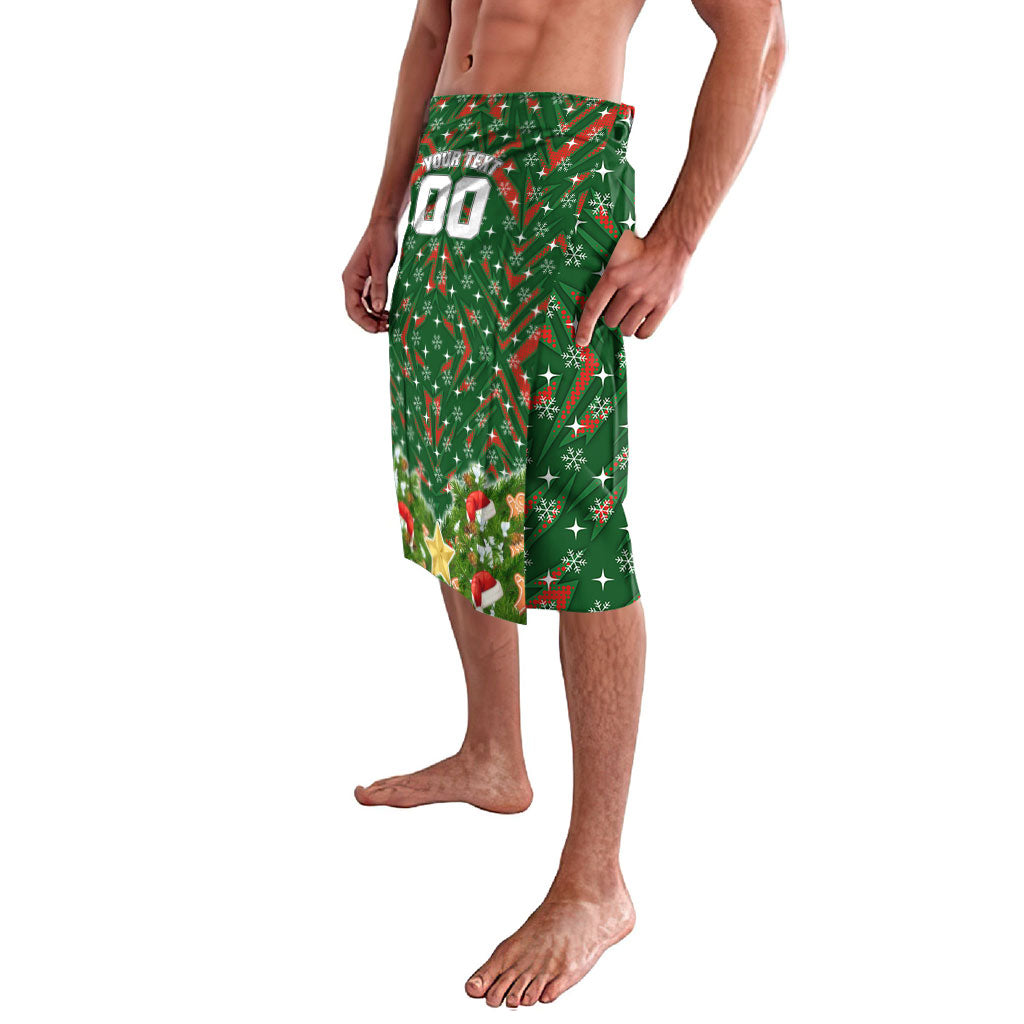 Personalised Rabbitohs Rugby Christmas Lavalava Santa Rugby Mascot - Pine Wreath Festive