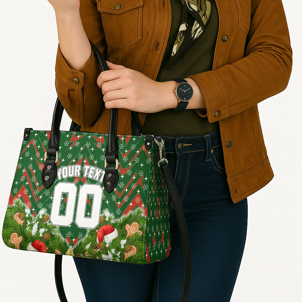 Personalised Rabbitohs Rugby Christmas Leather Bag Santa Rugby Mascot - Pine Wreath Festive