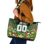 Personalised Rabbitohs Rugby Christmas Leather Tote Bag Santa Rugby Mascot - Pine Wreath Festive