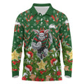 Personalised Rabbitohs Rugby Christmas Long Sleeve Polo Shirt Santa Rugby Mascot - Pine Wreath Festive