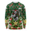 Personalised Rabbitohs Rugby Christmas Long Sleeve Shirt Santa Rugby Mascot - Pine Wreath Festive