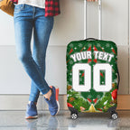 Personalised Rabbitohs Rugby Christmas Luggage Cover Santa Rugby Mascot - Pine Wreath Festive