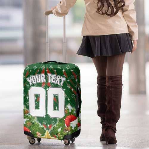 Personalised Rabbitohs Rugby Christmas Luggage Cover Santa Rugby Mascot - Pine Wreath Festive