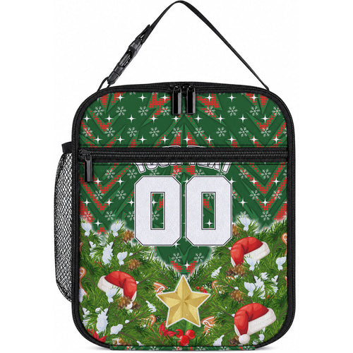 Personalised Rabbitohs Rugby Christmas Lunch Bag Santa Rugby Mascot - Pine Wreath Festive