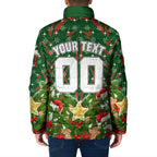 Personalised Rabbitohs Rugby Christmas Padded Jacket Santa Rugby Mascot - Pine Wreath Festive
