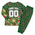 Personalised Rabbitohs Rugby Christmas Pajama Set Santa Rugby Mascot - Pine Wreath Festive
