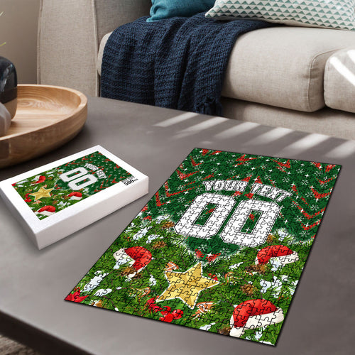Personalised Rabbitohs Rugby Christmas Puzzle Santa Rugby Mascot - Pine Wreath Festive