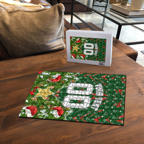 Personalised Rabbitohs Rugby Christmas Puzzle Santa Rugby Mascot - Pine Wreath Festive