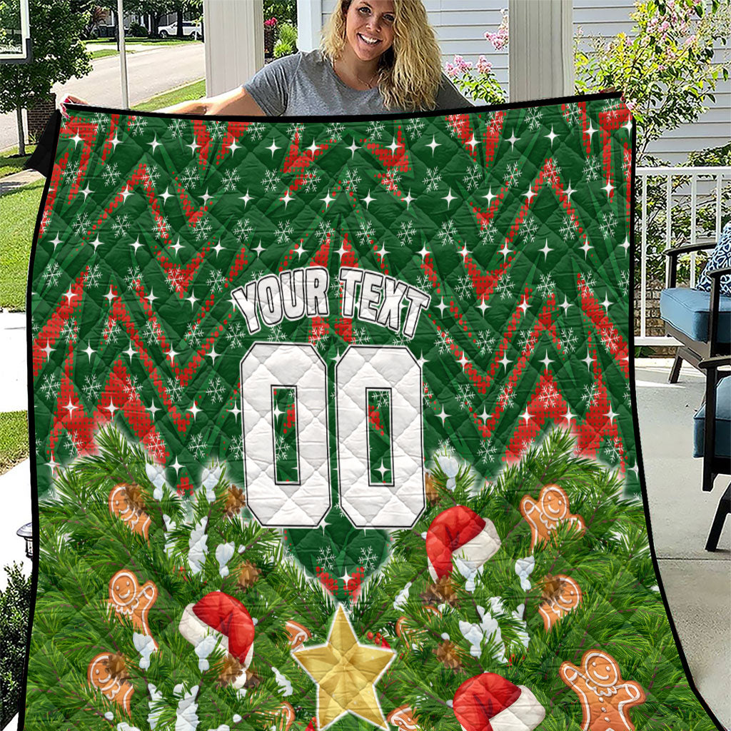 Personalised Rabbitohs Rugby Christmas Quilt Santa Rugby Mascot - Pine Wreath Festive