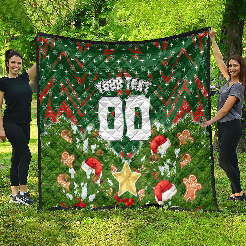 Personalised Rabbitohs Rugby Christmas Quilt Santa Rugby Mascot - Pine Wreath Festive