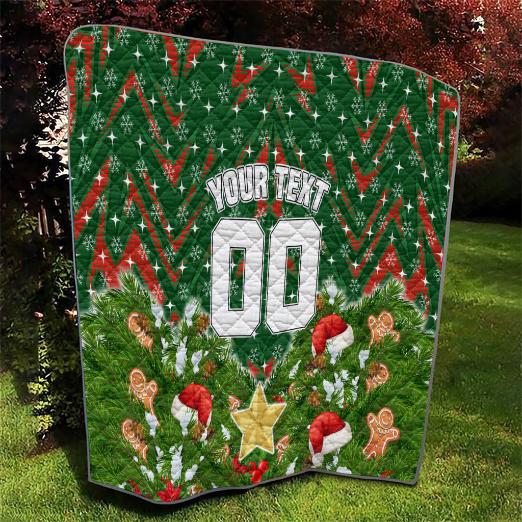 Personalised Rabbitohs Rugby Christmas Quilt Santa Rugby Mascot - Pine Wreath Festive