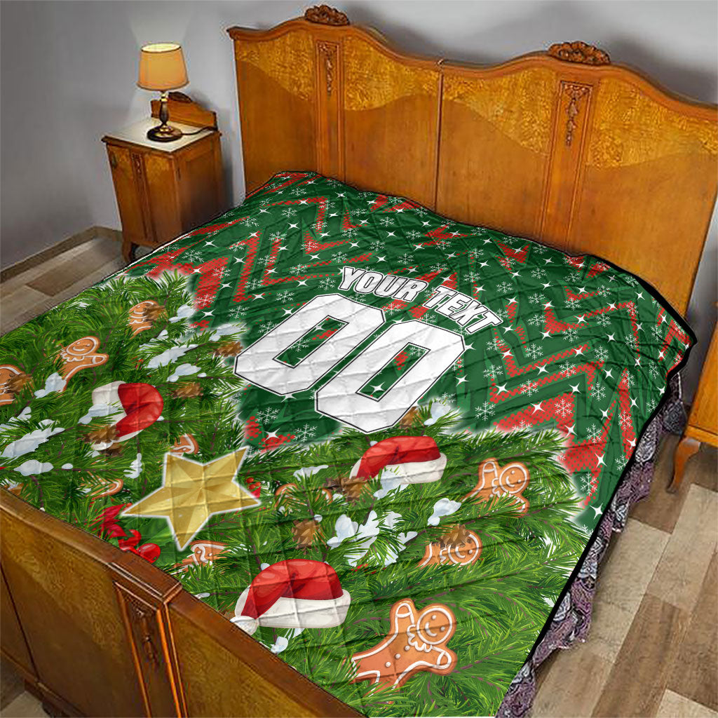 Personalised Rabbitohs Rugby Christmas Quilt Santa Rugby Mascot - Pine Wreath Festive