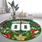 Personalised Rabbitohs Rugby Christmas Round Carpet Santa Rugby Mascot - Pine Wreath Festive