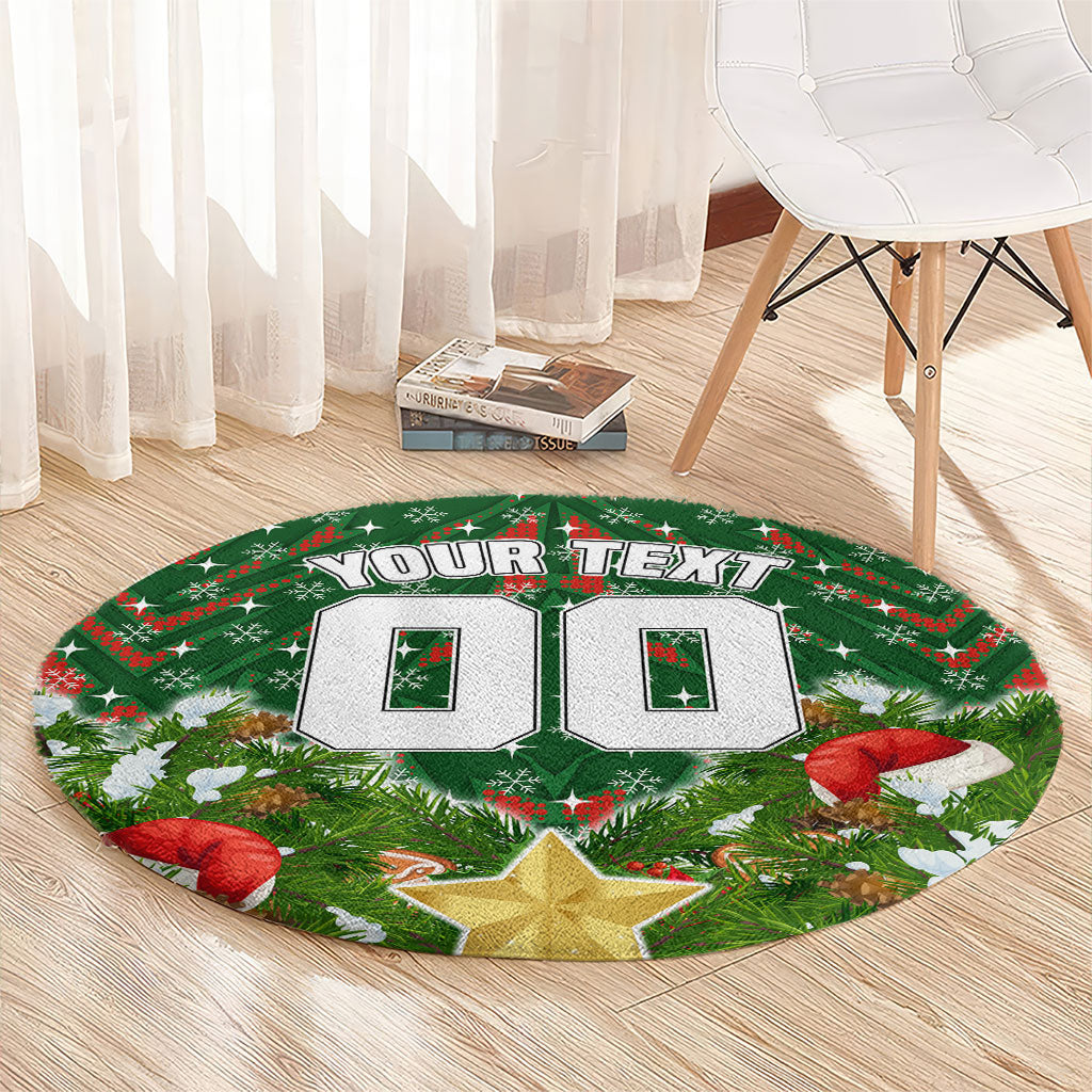 Personalised Rabbitohs Rugby Christmas Round Carpet Santa Rugby Mascot - Pine Wreath Festive