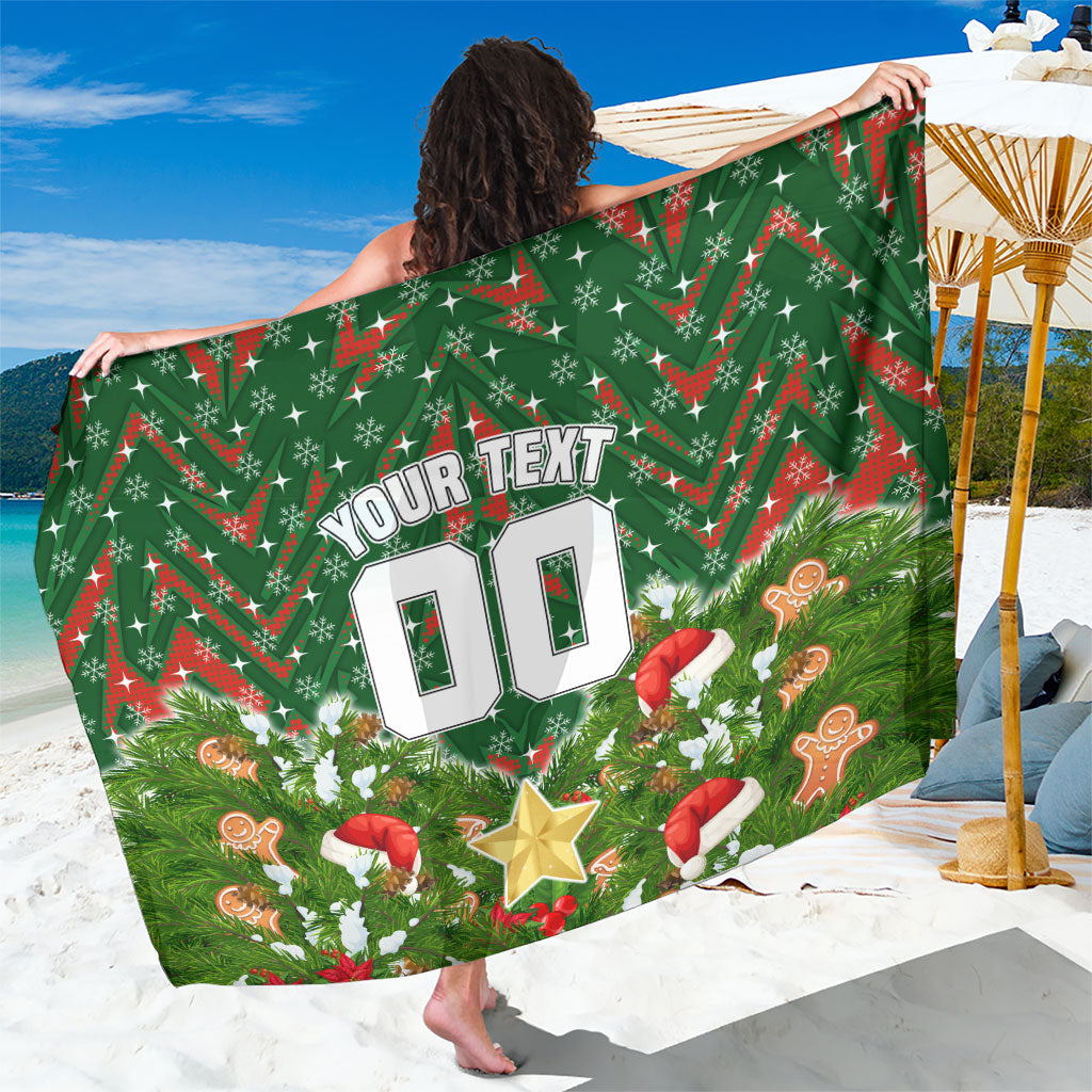 Personalised Rabbitohs Rugby Christmas Sarong Santa Rugby Mascot - Pine Wreath Festive
