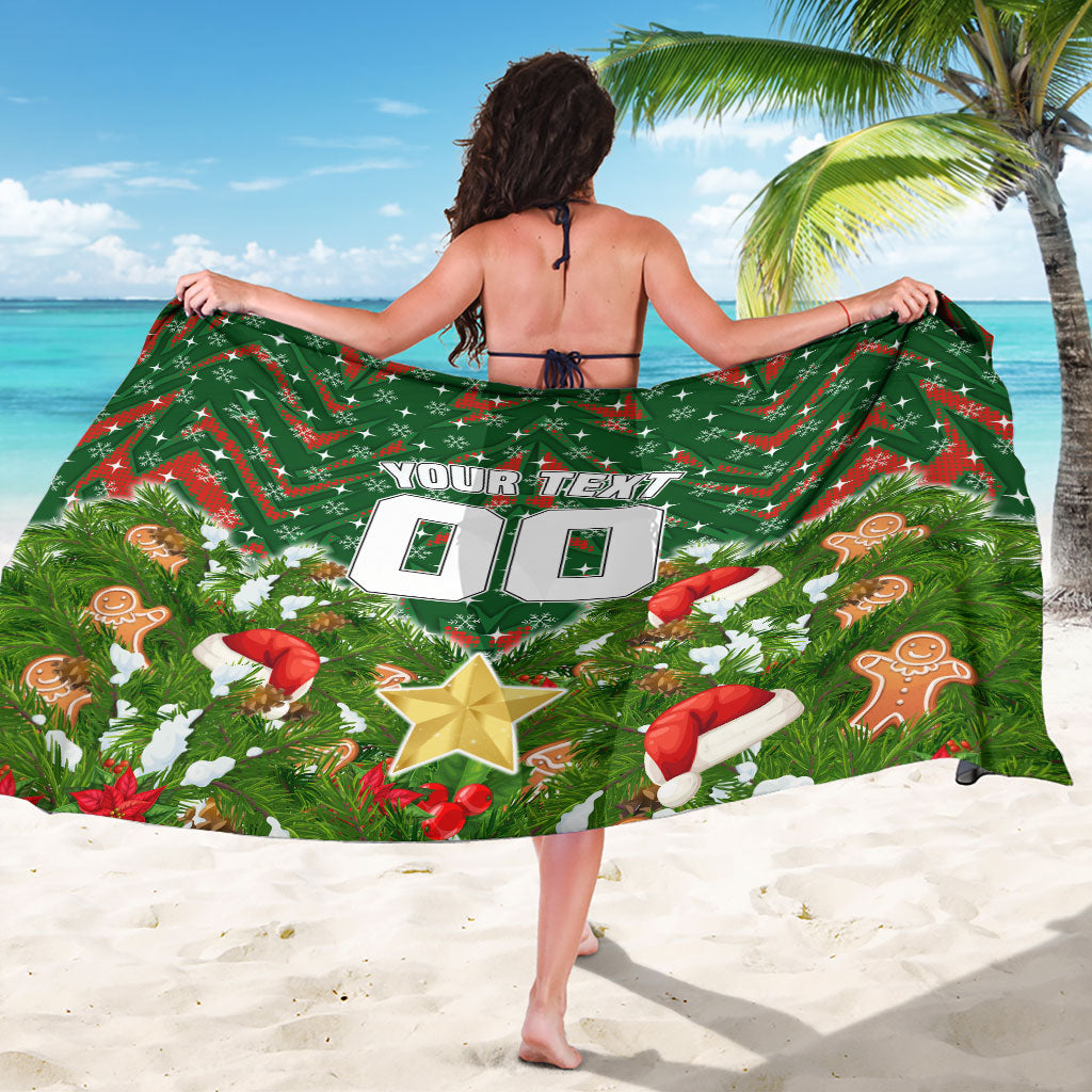 Personalised Rabbitohs Rugby Christmas Sarong Santa Rugby Mascot - Pine Wreath Festive