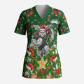 Personalised Rabbitohs Rugby Christmas Scrub Top Santa Rugby Mascot - Pine Wreath Festive