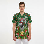 Personalised Rabbitohs Rugby Christmas Scrub Top Santa Rugby Mascot - Pine Wreath Festive