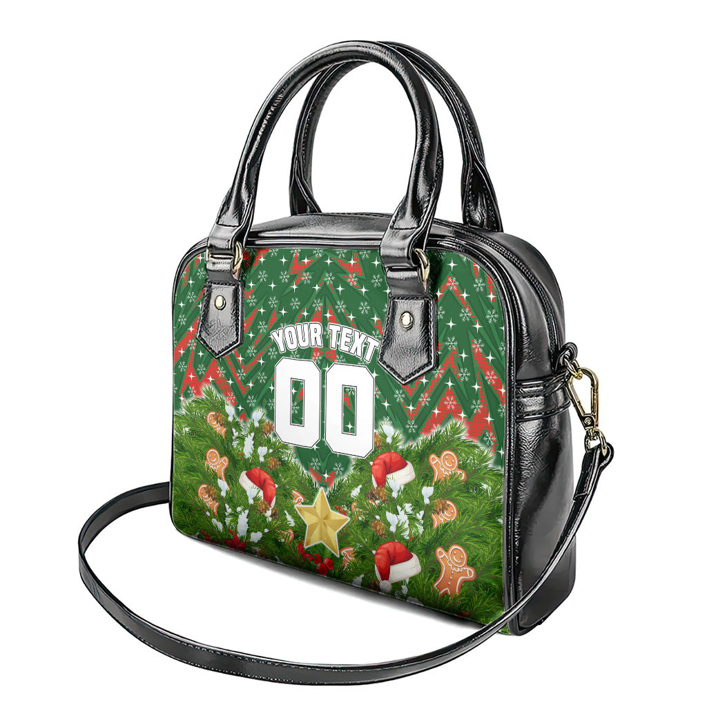 Personalised Rabbitohs Rugby Christmas Shoulder Handbag Santa Rugby Mascot - Pine Wreath Festive