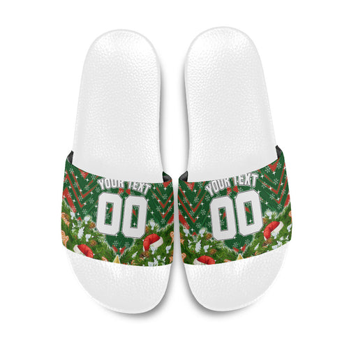 Personalised Rabbitohs Rugby Christmas Slide Sandals Santa Rugby Mascot - Pine Wreath Festive