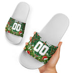Personalised Rabbitohs Rugby Christmas Slide Sandals Santa Rugby Mascot - Pine Wreath Festive